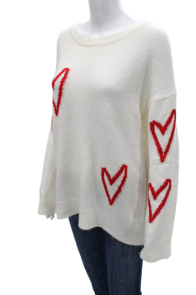Workshop Womens White Hearts Crew Neck Pullover Sweater Acrylic Blend Size 3X