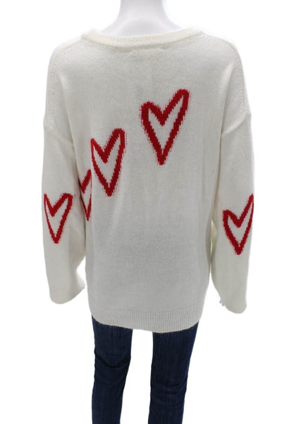 Workshop Womens White Hearts Crew Neck Pullover Sweater Acrylic Blend Size 3X