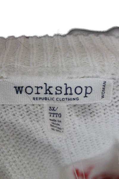 Workshop Womens White Hearts Crew Neck Pullover Sweater Acrylic Blend Size 3X