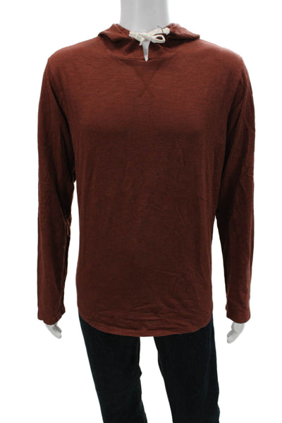 Vince Mens V-Neck Brown Pullover Hoodie 100% Cotton Size XL
