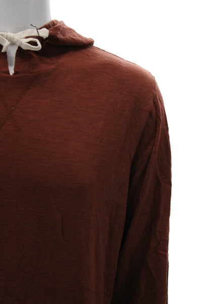 Vince Mens V-Neck Brown Pullover Hoodie 100% Cotton Size XL