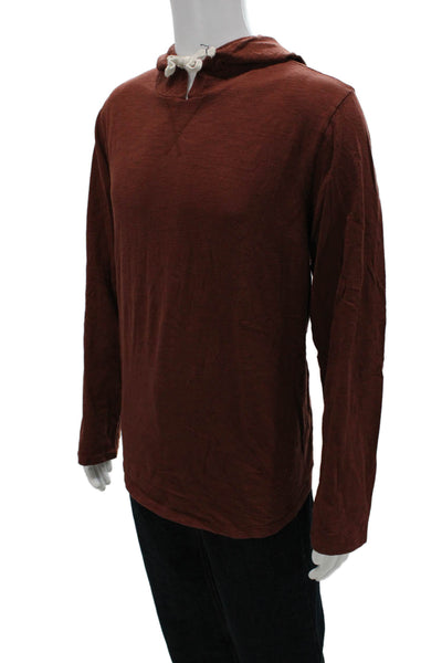 Vince Mens V-Neck Brown Pullover Hoodie 100% Cotton Size XL