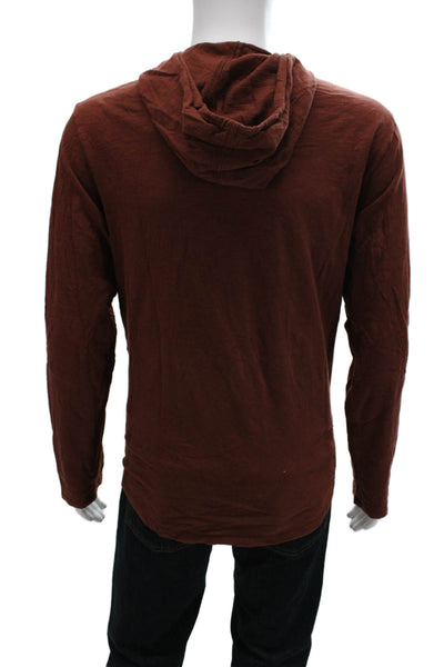 Vince Mens V-Neck Brown Pullover Hoodie 100% Cotton Size XL