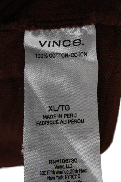 Vince Mens V-Neck Brown Pullover Hoodie 100% Cotton Size XL