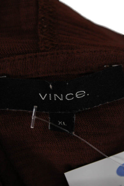 Vince Mens V-Neck Brown Pullover Hoodie 100% Cotton Size XL