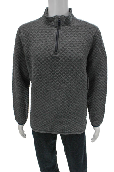 J Crew Mens Gray Quilted Cotton Mock Neck Zip Pullover Sweatshirt Size L