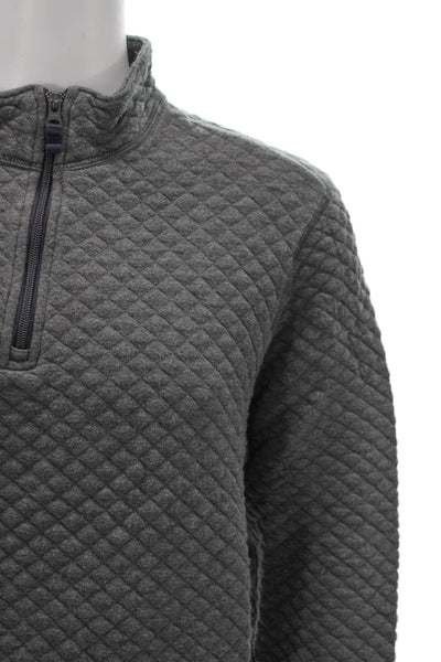 J Crew Mens Gray Quilted Cotton Mock Neck Zip Pullover Sweatshirt Size L