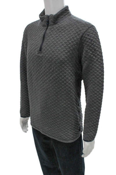 J Crew Mens Gray Quilted Cotton Mock Neck Zip Pullover Sweatshirt Size L