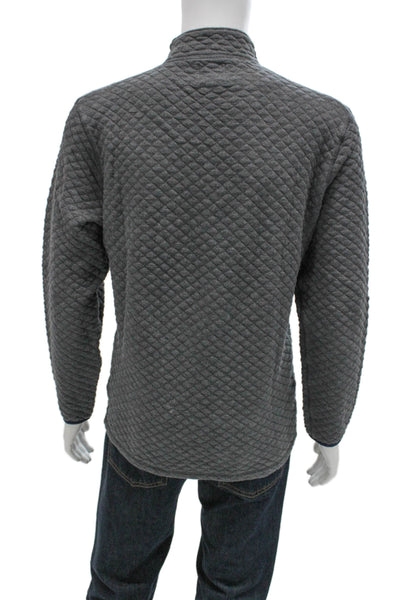 J Crew Mens Gray Quilted Cotton Mock Neck Zip Pullover Sweatshirt Size L