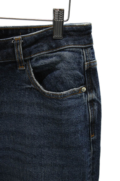 Zara Women Tapered Jeans Blue Mid Rise Distressed Cotton Blend Size 6