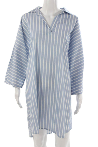 Sharis Women Shift Dress Blue Long Sleeve Viscose Round Neck Size 46