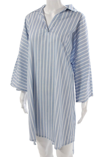 Sharis Women Shift Dress Blue Long Sleeve Viscose Round Neck Size 46