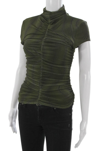 Zara Women Jersey Tie-Dye Mock Neck Blouse Green Short Sleeve Zip Size XS