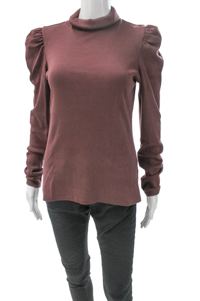 Veronica Beard Women Brown Cotton Turtleneck Long Sleeve Blouse Size M