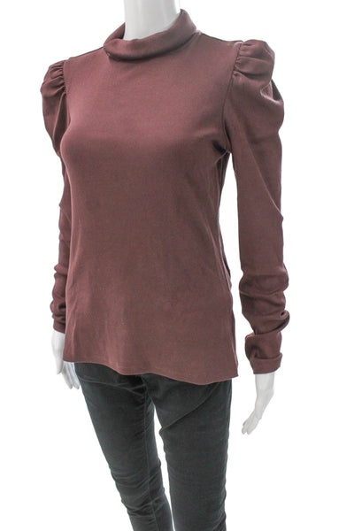 Veronica Beard Women Brown Cotton Turtleneck Long Sleeve Blouse Size M