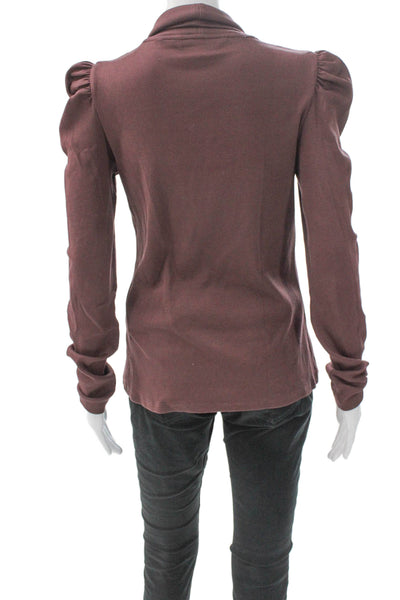 Veronica Beard Women Brown Cotton Turtleneck Long Sleeve Blouse Size M