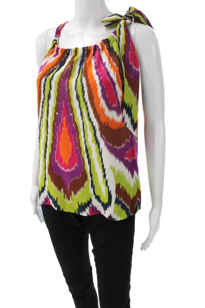 Trina Turk Womens Silk Boat Neck Sleeveless Geometric Tank Size 0P