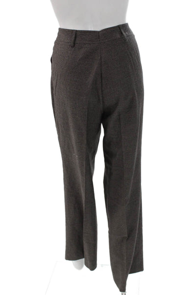 Akris Punto Women Dress Pants Brown Striped Wool Button Business Size 12