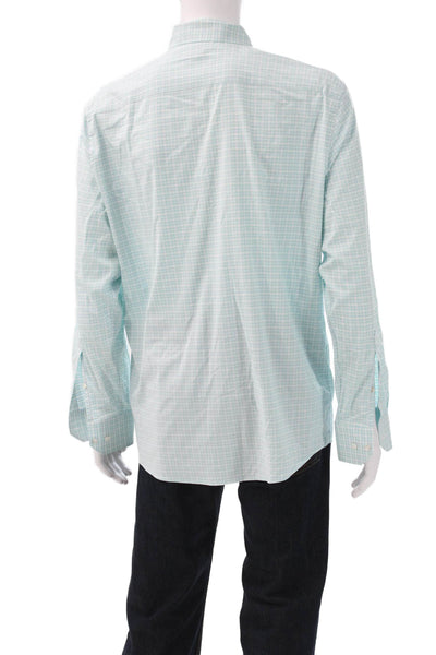 Peter Millar Mens Blue Check Dress Shirt Collared Nylon Size L
