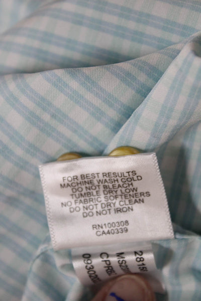 Peter Millar Mens Blue Check Dress Shirt Collared Nylon Size L