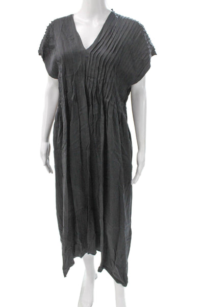 & Other Stories Women Maxi V-Neck Gray Lyocell Short Sleeve Dress Size S