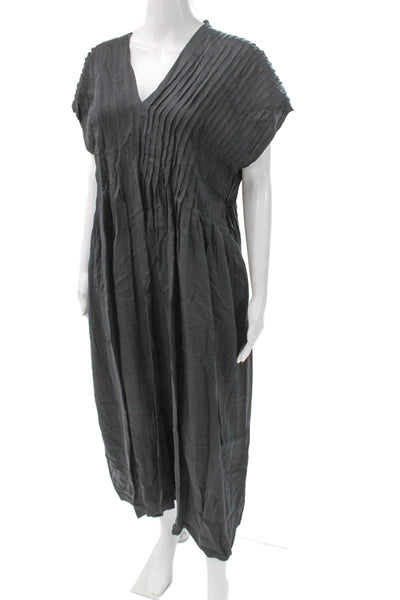 & Other Stories Women Maxi V-Neck Gray Lyocell Short Sleeve Dress Size S