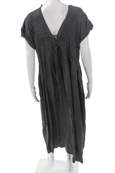 & Other Stories Women Maxi V-Neck Gray Lyocell Short Sleeve Dress Size S