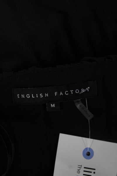 English Factory Women Long V Neck Short Sleeve Black Dress Size M