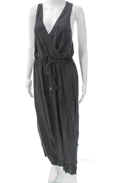L Space Womens Gray V-Neck Midi Rayon Dress Sleeveless Size L