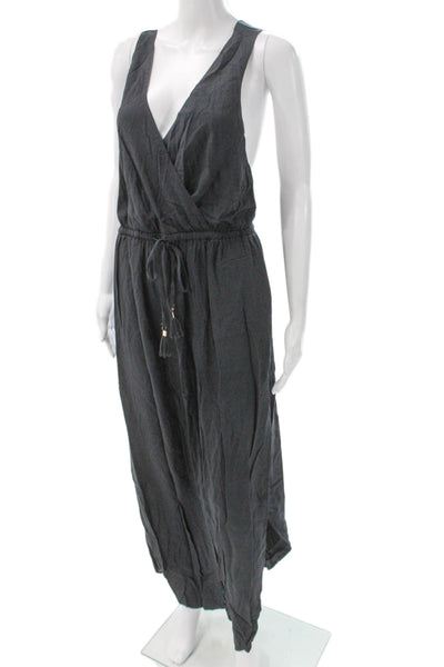 L Space Womens Gray V-Neck Midi Rayon Dress Sleeveless Size L