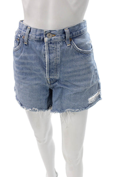 Agolde Womens Cut-Off Shorts Blue Regenerative Cotton Distressed Size 30