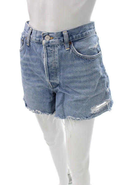 Agolde Womens Cut-Off Shorts Blue Regenerative Cotton Distressed Size 30