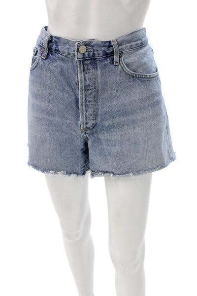 Agolde Women Cut-Off Shorts Blue Cotton Button Casual Size 30