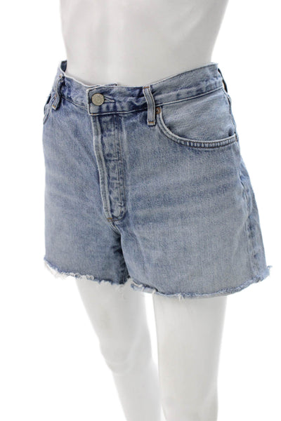 Agolde Women Cut-Off Shorts Blue Cotton Button Casual Size 30