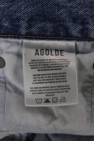 Agolde Women Cut-Off Shorts Blue Cotton Button Casual Size 30