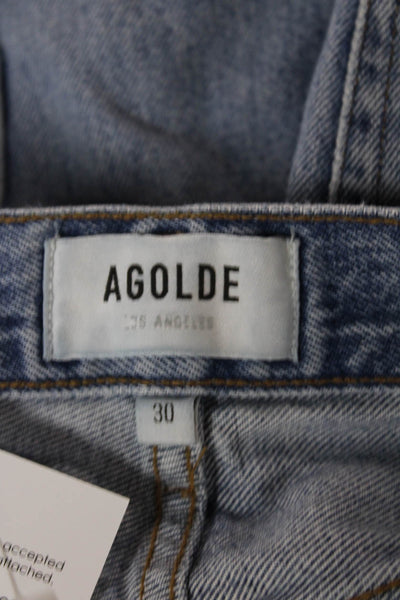 Agolde Women Cut-Off Shorts Blue Cotton Button Casual Size 30