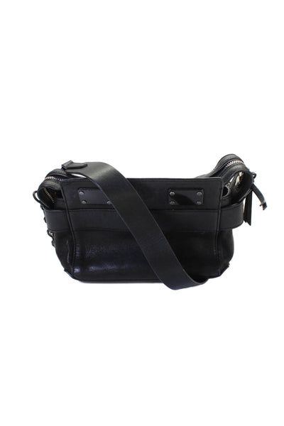Rag & Bone Womens Single Strap Zip Top Flap Leather Shoulder Handbag Black