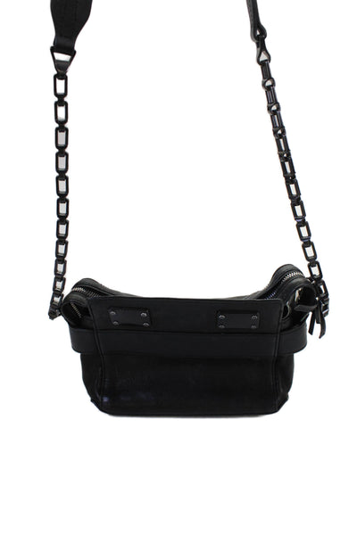 Rag & Bone Womens Single Strap Zip Top Flap Leather Shoulder Handbag Black