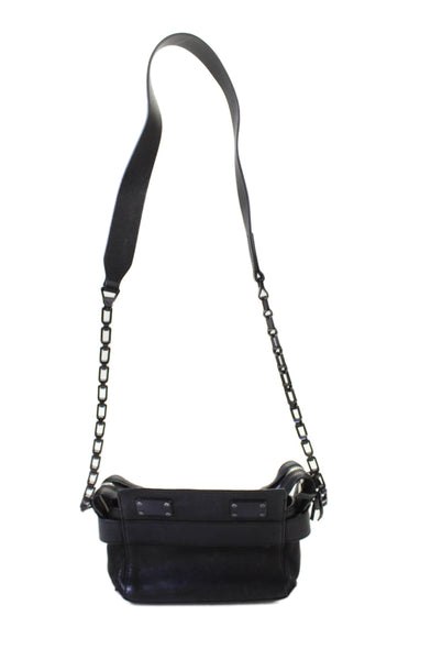Rag & Bone Womens Single Strap Zip Top Flap Leather Shoulder Handbag Black