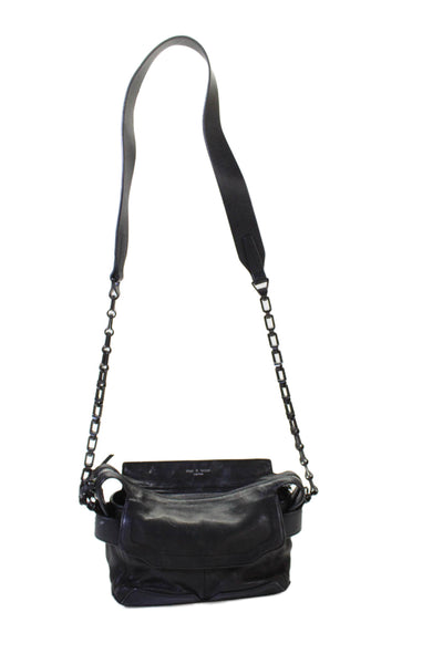 Rag & Bone Womens Single Strap Zip Top Flap Leather Shoulder Handbag Black