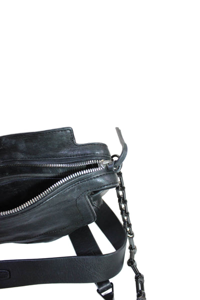 Rag & Bone Womens Single Strap Zip Top Flap Leather Shoulder Handbag Black