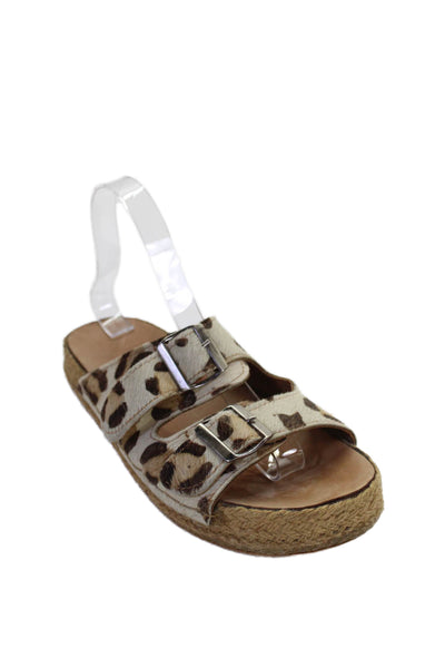 Z & L Womens Pony Hair Leopard Print Slide Sandals Brown Size 39