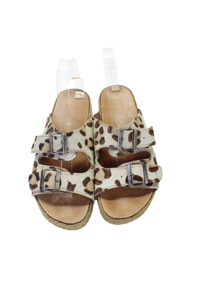 Z & L Womens Pony Hair Leopard Print Slide Sandals Brown Size 39