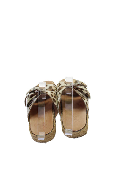 Z & L Womens Pony Hair Leopard Print Slide Sandals Brown Size 39