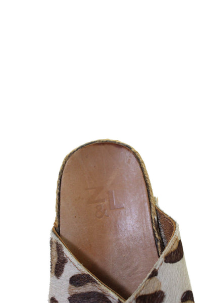 Z & L Womens Pony Hair Leopard Print Slide Sandals Brown Size 39
