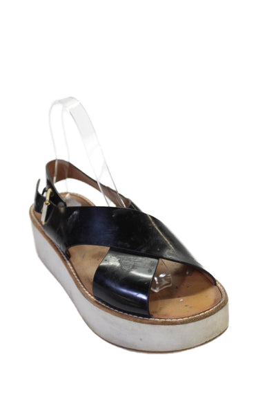 Flamingo Womens Platform Cross Ankle Strap Sandals Black Patent Leather Size 37
