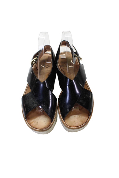 Flamingo Womens Platform Cross Ankle Strap Sandals Black Patent Leather Size 37
