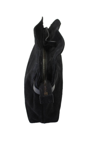 Tomas Maier Womens Zip Top Suede Wristlet Pouch Handbag Black
