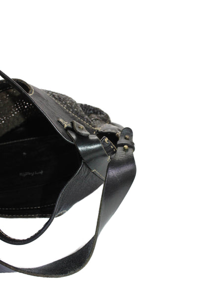 Henry Beguelin Womens Single Strap Double Handle Woven Leather Handbag Black