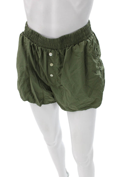 Donni Women Hot Pants Green Nylon Button Casual Size S